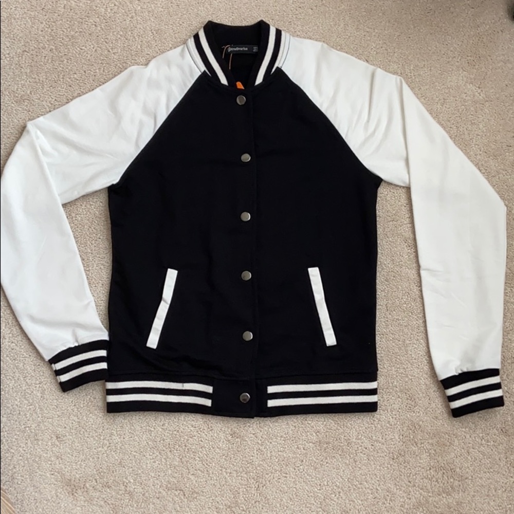 Stradivarius Black and White Sports-Type Jacket